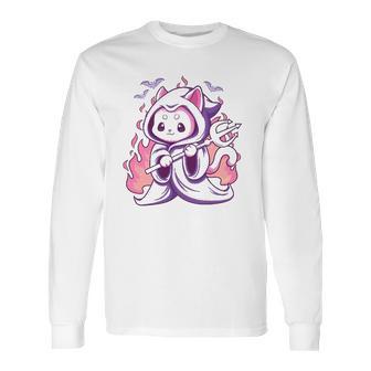 Kawaii Pastel Goth Cute Creepy Grim Reaper Cat Long Sleeve T-Shirt | Favorety DE