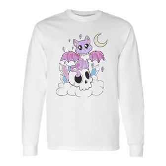 Kawaii Pastel Goth Witchy Cat And Skull Cute Creepy Long Sleeve T-Shirt | Favorety CA