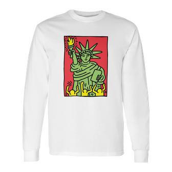 Keith Haring Funny Lady Liberty Long Sleeve T-Shirt | Favorety