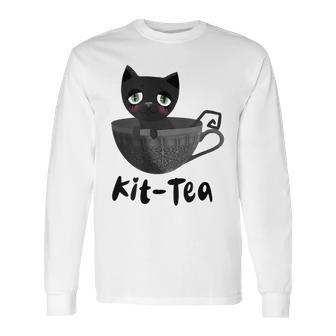 Kit-Tea Cat Lovers Creepy Kawaii Pastel Goth Kitten Teacup Long Sleeve T-Shirt | Favorety AU