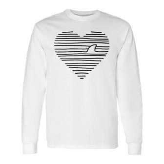 Love Shark Minimalist Line Drawing Shark Fin Long Sleeve T-Shirt | Favorety UK