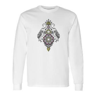 Mirrored Ornate Elephants Henna Art Long Sleeve T-Shirt | Favorety