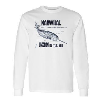 Narwhal Unicorn Of The Sea Humpback Whales Cetaceans Deep Blue Ocean Waves Nautical Marine Mammals Long Sleeve T-Shirt | Favorety CA