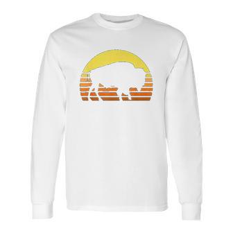 Native American Bison Buffalo Bull Western Indian Retro Sun Long Sleeve T-Shirt | Favorety DE