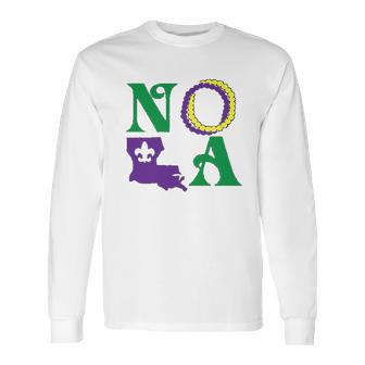 Nola New Orleans Louisiana Mardi Gras Beads Fleur De Lis Lily Long Sleeve T-Shirt | Favorety AU