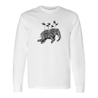 Ornate Elephant Tee Henna Mehndi Flying Long Sleeve T-Shirt | Favorety AU