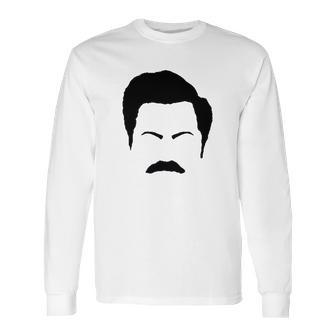 Parks And Rec Fans Ron Swanson Mustache Face Silhouette Long Sleeve T-Shirt | Favorety UK