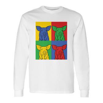 Pig Pop Art Retro Piggy Tee Long Sleeve T-Shirt | Favorety UK