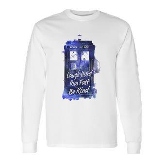 Ripple Junction Doctor Who Laugh Hard Run Fast Watercolor Tardis Junior Long Sleeve T-Shirt | Favorety UK