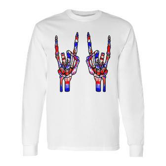 Rock On Rock Star Skeleton Hands Tie Dye 4Th Of July Long Sleeve T-Shirt | Favorety AU