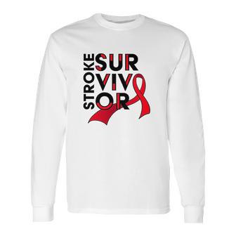 Stroke Survivor Red Ribbon Awareness Long Sleeve T-Shirt | Favorety DE