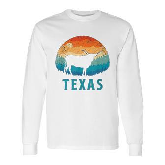 Texas Longhorn Cow Vintage Texan Cattle Herd Retro Lone Star Long Sleeve T-Shirt | Favorety AU