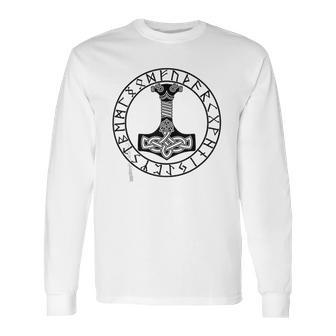 Thor Hammer Mjolnir In Circle Of Norse Runes Long Sleeve T-Shirt | Favorety UK