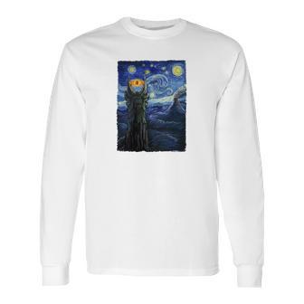 Vincent Van Gogh The Starry Night With Lord Of The Rings Middle Earth Sauron Tower Evil Eye Tshirt Long Sleeve T-Shirt | Favorety AU