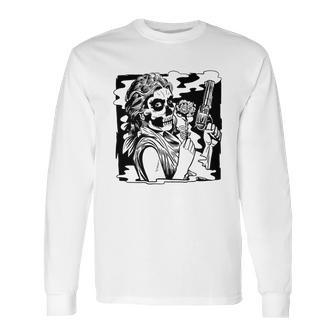 Gun And Roses Skull Girl Long Sleeve T-Shirt | Favorety AU