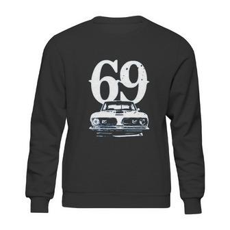 1969 Barracuda Grill View With Year Faded Look Charcoal Grey Sweatshirt | Favorety CA