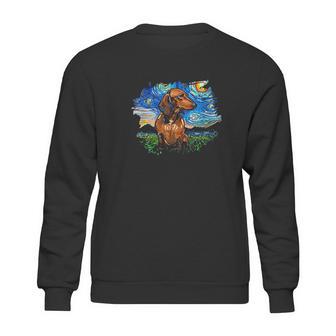 Brown Short Hair Dachshund Starry Night Dog Art By Aja Sweatshirt | Favorety