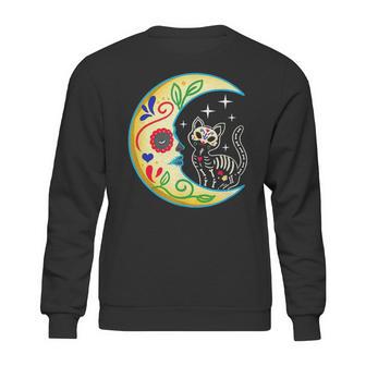 Cat & Moon Sugar Skull Dia De Los Muertos Day Of The Dead V2 Sweatshirt | Favorety AU