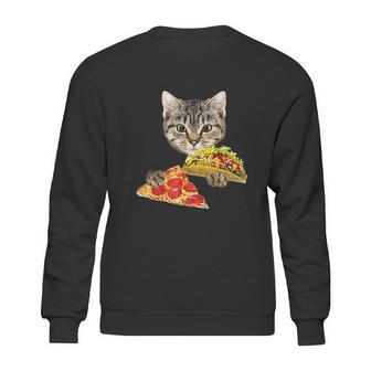 Cat Eating Taco And Pizza Shirt Funny Kitty By Zany Brainy Sweatshirt | Favorety UK