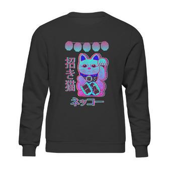 Cat Japanese Welcome Vaporwave Aesthetic Otaku | Maneki Neko Sweatshirt | Favorety AU