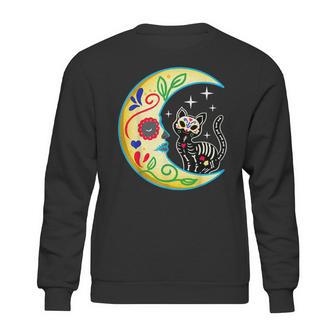 Cat Moon Sugar Skull Dia De Los Muertos Day Of He Dead Sweatshirt | Favorety AU