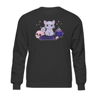 Cute Kawaii Pastel Goth Cat Witch Purple Halloween Art Sweatshirt | Favorety