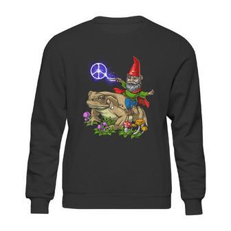 Gnome Riding Frog Hippie Peace Fantasy Psychedelic Forest Sweatshirt | Favorety CA