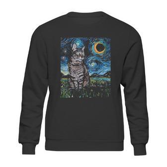 Gray Tabby Tiger Cat Starry Night Moon And Stars Art By Aja Sweatshirt | Favorety AU