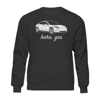 Haha Gas Tesla Model 3 Elon Musk Graphic White Funny Sweatshirt | Favorety UK