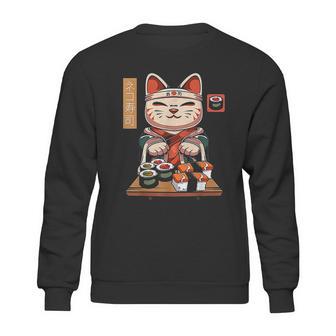 Kawaii Maneki Neko Sushi Bar Cute Sashimi Maki Roll Cat Sweatshirt | Favorety CA