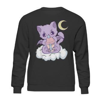 Kawaii Pastel Goth Cute Creepy Witchy Cat Boba Anime Kitten Sweatshirt | Favorety DE