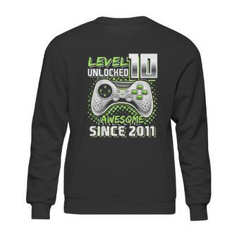 Level 10 Unlocked Awesome 2011 Video Game 10Th Birthday Gift Green Sweatshirt | Favorety AU