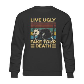 Live Ugly Fake Your Death Funny Vintage Opossum Sweatshirt | Favorety CA