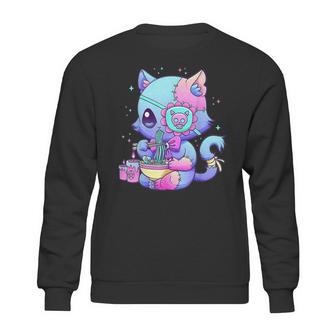 Pastel Goth Aestic Kawaii Creepy Cat Eating Ramen Noodles Sweatshirt | Favorety UK