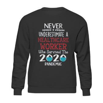 Never Underestimate Who Survived The Pandemic Healthcare Worker Sweatshirt | Favorety DE