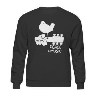 Woodstock Blue White Peace And Music Festival Guitar Sweatshirt | Favorety AU