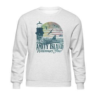 Jaws Amity Island Welcomes You Lighthouse Mahi Heather Sweatshirt | Favorety DE