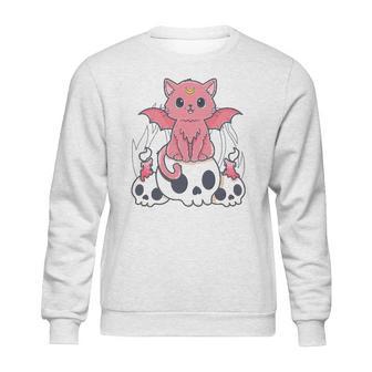 Kawaii Pastel Goth Cute Creepy Demon Cat And Skull Anime Art Sweatshirt | Favorety CA