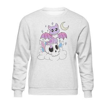 Kawaii Pastel Goth Witchy Cat And Skull Cute Creepy Sweatshirt | Favorety CA