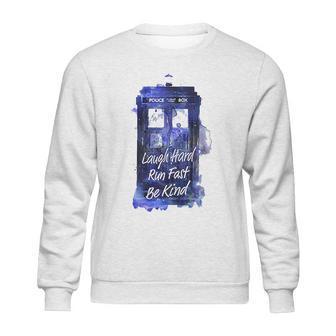 Ripple Junction Doctor Who Laugh Hard Run Fast Watercolor Tardis Junior Sweatshirt | Favorety CA