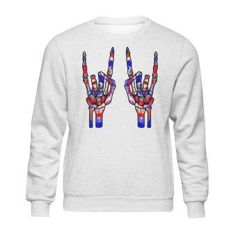 Rock On Rock Star Skeleton Hands Tie Dye 4Th Of July Sweatshirt | Favorety AU