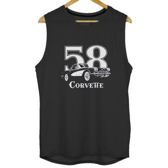 1958 Corvette Three Quarter View With Year And Model Dark Color Unisex Tank Top | Favorety AU