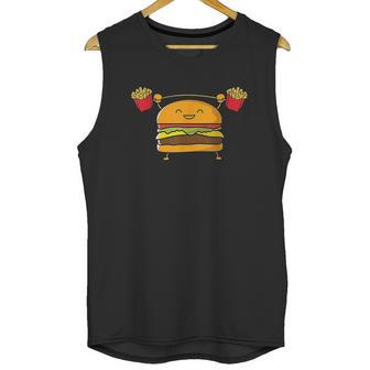 Burger Lifting Fries Funny Food Snatch Squat Barbell Weight Unisex Tank Top | Favorety