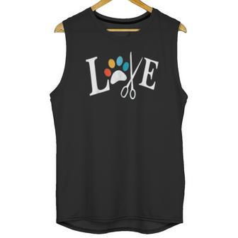 Dog Grooming Love Dogs Pet Daycare Groomer Vintage Paws Print Unisex Tank Top | Favorety UK