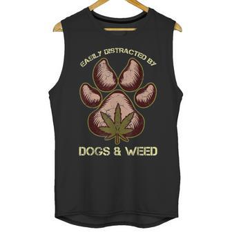 Easily Distracted By Dogs And Weed Pot Leaf Lover Dog Lover Unisex Tank Top | Favorety