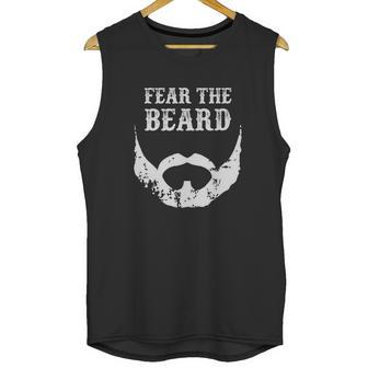 Fear The Beard Tee Distressed Retro Beard &Ampamp Mustache White Unisex Tank Top | Favorety AU