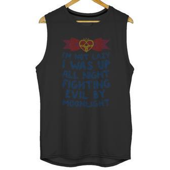 I Was Up Fighting Evil By Moonlight Heathered Unisex Tank Top | Favorety