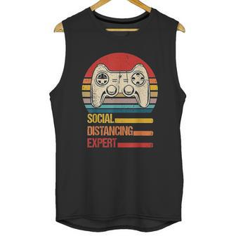 Funny Gaming Vintage Video Gamer Social Distancing Expert Unisex Tank Top | Favorety