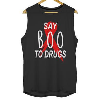 Funny Halloween Say Boo To Drugs Awareness Red Ribbon Unisex Tank Top | Favorety UK