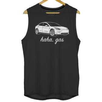 Haha Gas Tesla Model 3 Elon Musk Graphic White Funny Unisex Tank Top | Favorety DE